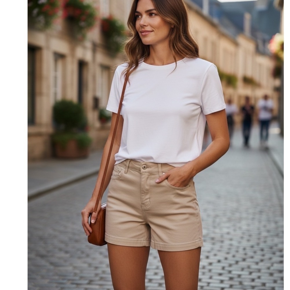 Rewash Womens Khaki Pleated Skort Tan Raw Hem‎ High Rise Cotton Stretch Gorpcore